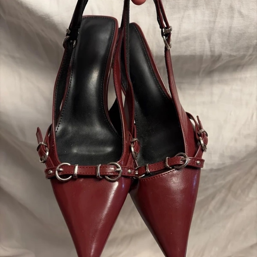 Kittenish Burgundy Slingback Heels